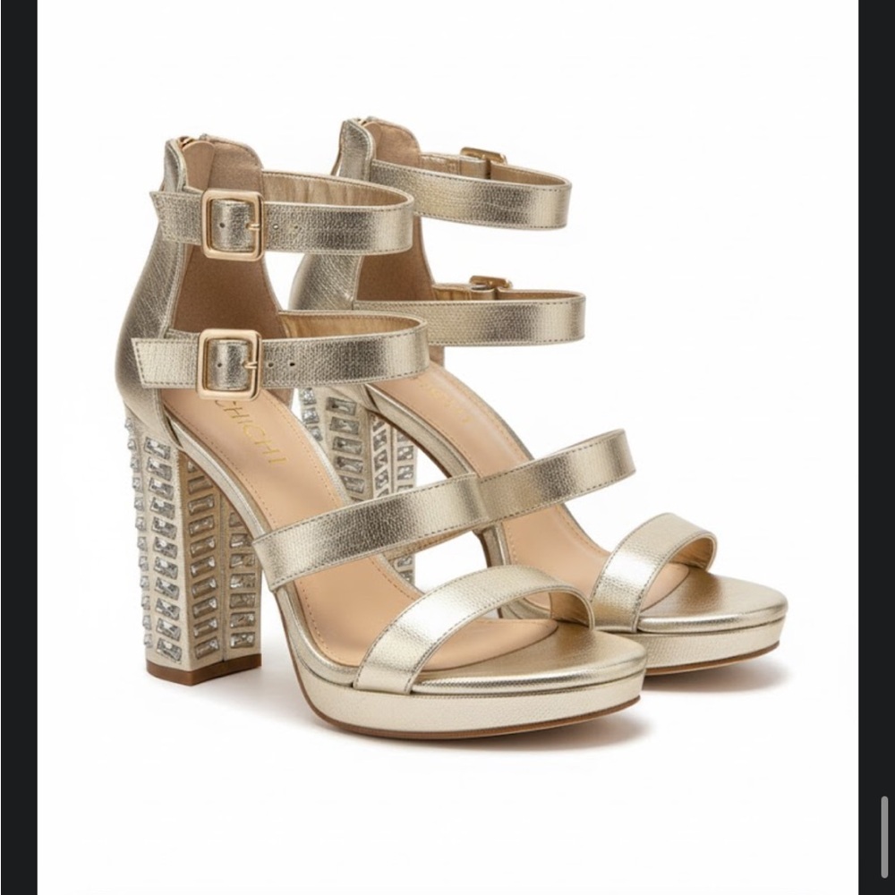 Gold Strappy High Heel Sandals
